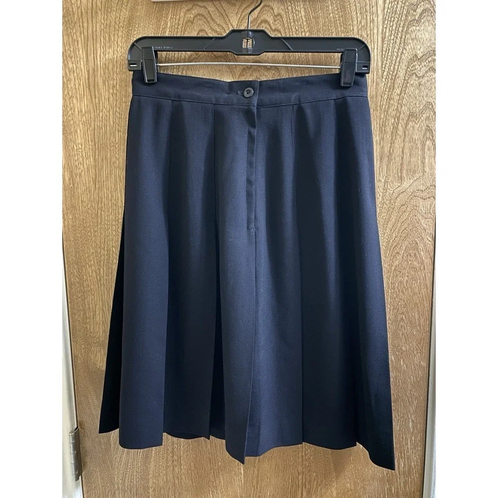 Vintage Jones New York Black Wool Pleated A-Line Ruffle Button Skirt Flowy Sz 8 - Picture 2 of 6